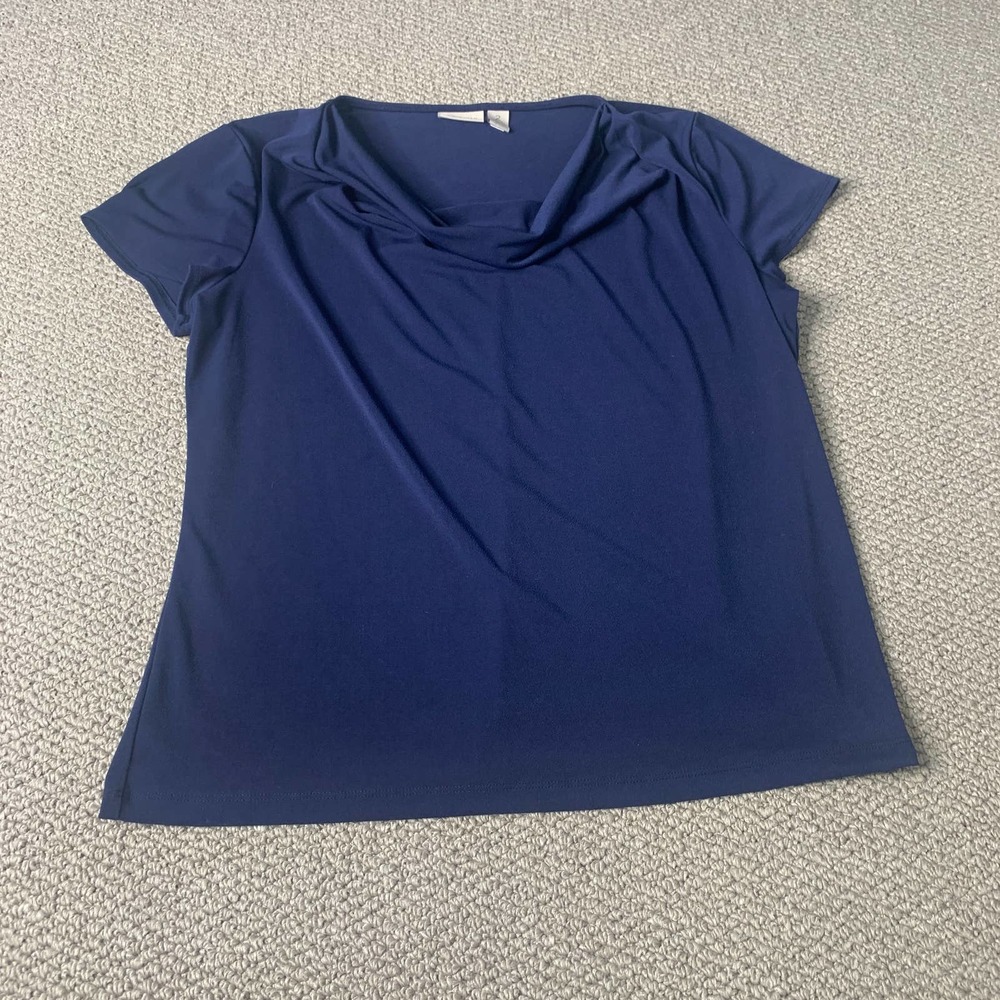 Easywear Chico's Womens Blouse Size 2 US Large Blue Short Sleeves Office Work